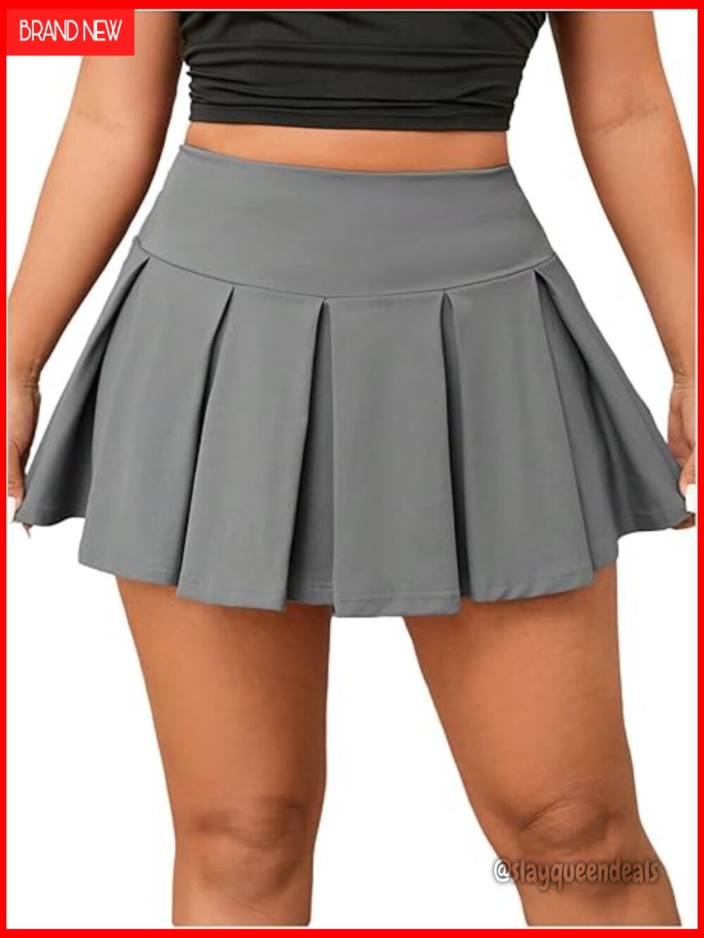 Plus Size High Waisted Pleated Mini Skirt with Built-In Shorts